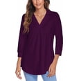 thumbnail image 1 of LUXUR Haut Femme Ample Tunique Chandail Manches 3/4 Chemise Col en V Blouse Violet P, 1 of 7