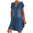 thumbnail image 2 of Robes pour Femmes 2023 Mode Travail Femmes Décontracté Aguichant Col en V Uni Robes Été Manches Courtes Chandail Robe en Denim Robes pour Femmes 2023 Décontracté en Liquidation, 2 of 9