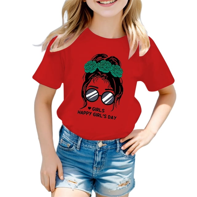 Hauts de Danse pour Enfants Filles T-Shirt pour Enfants Manches Longues Enfant Filles Mignon Graphique Imprimé Col Rond T-Shirt à Manches Courtes Été Décontracté T-Shirt Hauts