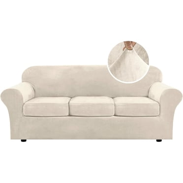 Modern Velvet Plush 4 Piece High Stretch Sofa Slipcover Furniture Protector Form Fit Luxury Thick Sofa Cover, Machine Washable