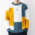 thumbnail image 2 of Xcmzpl Men's Oversized Sweaters Big and Tall Cable Knit Pullover Sweaters Crew Neck Long Sleeve Color Block Sweaters for Fall WInter, 2 of 10