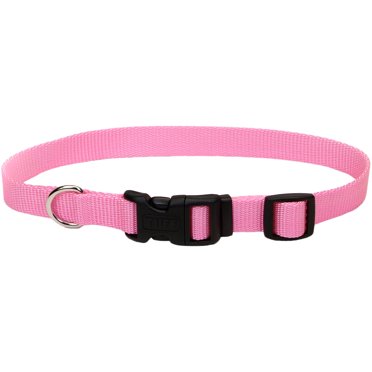 Adjustable Nylon 5/8" Dog Collar W/Tuff Buckle-Pink Bright, Neck Size 10"-14"
