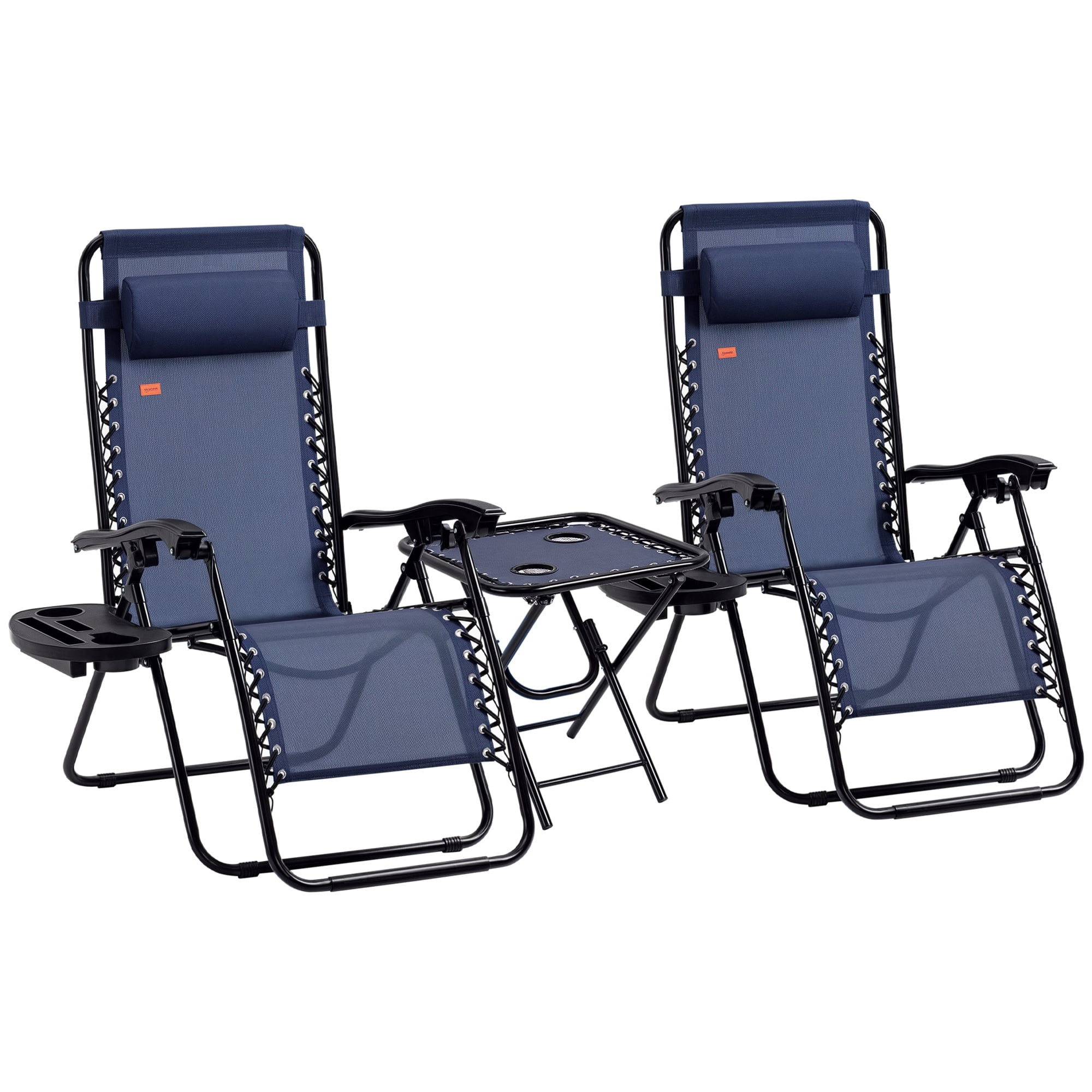 Outsunny Ensemble de Chaises à Gravité Zéro avec Table Pliante et Plateaux Porte-Gobelet Bleu