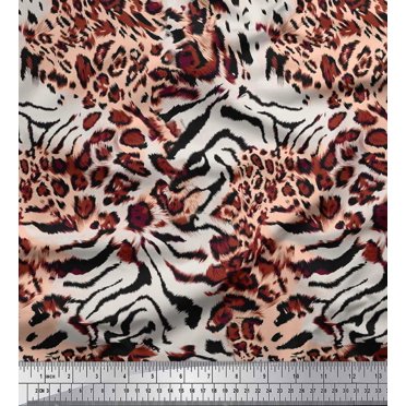Soimoi Brown Velvet Fabric Leopard & Wild Animal Skin Print Fabric by The Yard 58 Inch Wide