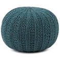 thumbnail image 1 of Pouf Rond Bohème en Tricot à la Main Shelby en Coton Sarcelle, 1 of 5