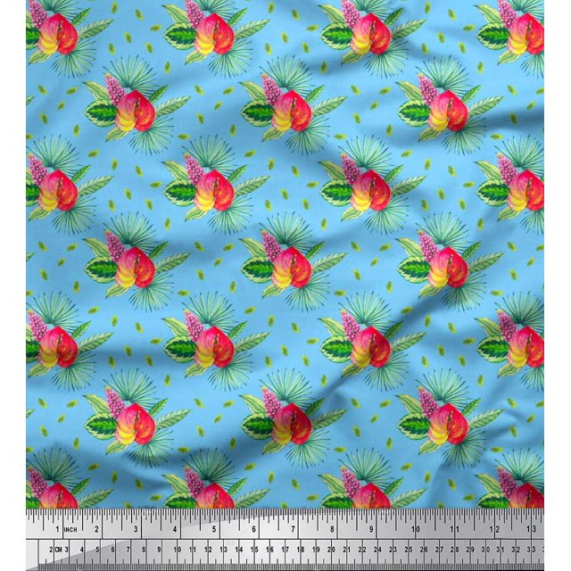 Soimoi Poly Georgette Fabric Leaves Tropical Print Fabric by Yard 42 Inch Wide