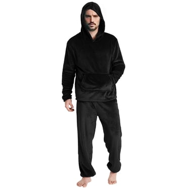 GDREDA Pyjamas Men Mens Fashion Leisure Soft Home Solid Color Shirt Pants Pajama Set Home Service Two Piece Set Long Warm Hoodie Pyjamas Men's Pajama & Loungewear Black,XXL
