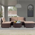 thumbnail image 2 of FDW 5-Piece Outdoor Patio Set, Rattan Wicker Sofa, Chairs & Table for Garden, Porch, Balcony, Poolside – Khaki, 2 of 7