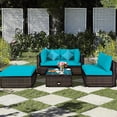 thumbnail image 2 of Costway 5PCS Outdoor Patio Rattan Furniture Set Sectional Conversation Turquoise Cushion, 2 of 10