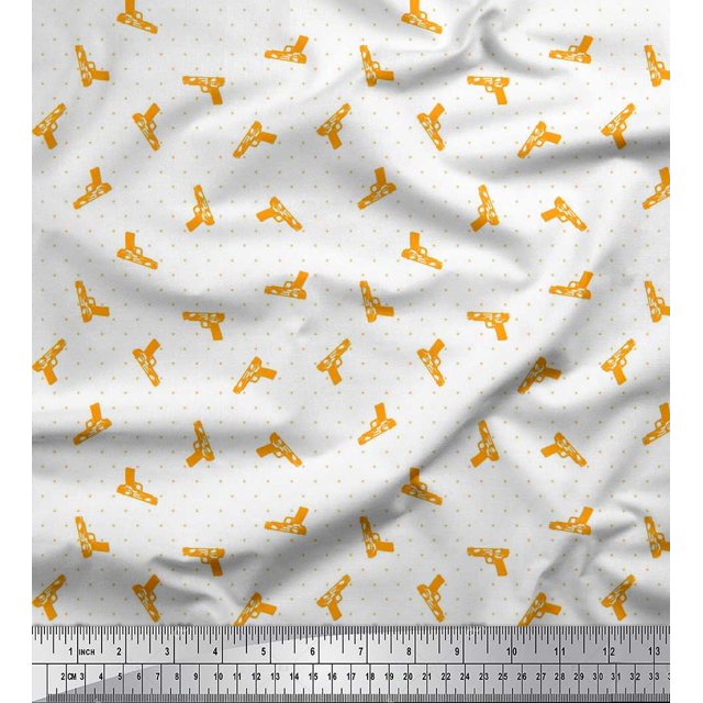 Soimoi Velvet Fabric Dot & Weapon Printed Fabric 1 Yard 58 Inch Wide