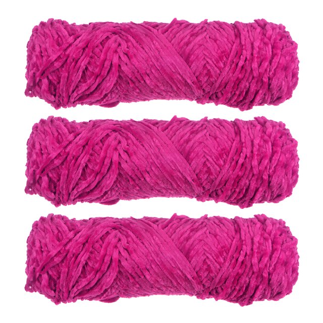 Unique Bargains Fil Chenille en Velours Polyester Rose Rouge, 3 Écheveaux