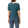 thumbnail image 3 of INSPIRE CHIC Blouse Plissée à Manches Courtes Bouffantes pour Femme à Col Peter Pan Contrastant Bleu Lac TP, 3 of 5
