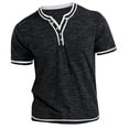 thumbnail image 1 of cfhntfmh Short Sleeve Tshirts for Men Soft V Neck Buttons Collared Tunic Shirts Casual Summer Muscle Stretchy Contrast Tees, 1 of 5