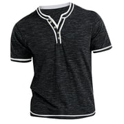 AherBiu Hommes T-shirts d'été Bouton T-Shirts pour hommes Causal Légère manches courtes Chemises d ́entraînement stretch Tee