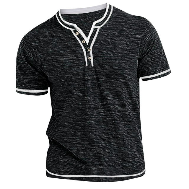 cfhntfmh Short Sleeve Tshirts for Men Soft V Neck Buttons Collared Tunic Shirts Casual Summer Muscle Stretchy Contrast Tees
