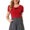 thumbnail image 1 of INSPIRE CHIC Blouse Femme à Col Nœud Uni à Manches Courtes Col Peter Pan Haut Décontracté d'Été TP Rouge, 1 of 7