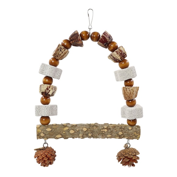 FEISHENTT Natural Bird Chew Toys, Wood Parakeet Swing Toys with Sisal Wrap for Claw Grinding with Chewing Pine Cones & Beak Grinding Pumice Stone 30X20CM