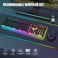 thumbnail image 2 of Ensemble Clavier et Souris de Jeu Sans Fil avec Rétroéclairage LED, Batterie Rechargeable 3800 mAh, Sensation Mécanique (Noir), 2 of 13