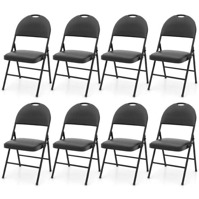 Costway 8 PCS Folding Padded Party Chairs with Metal Frame PVC Leather Stackable Chairs