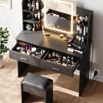 thumbnail image 4 of AKDSteel Vanity Desk with Lights – Makeup Vanity Set with Tri-Mode LED Mirror, Charging Station, 6 Shelves, 2 Drawers & Cushion Stool, Dimmable for Bedroom, 4 of 7