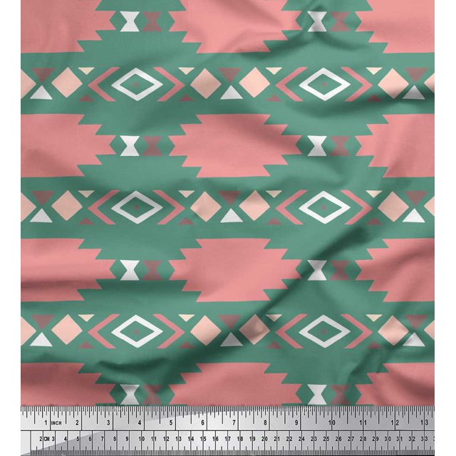 Soimoi Green Heavy Canvas Fabric Aztec Geometric Print Sewing Fabric Yard 58 Inch Wide
