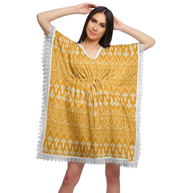 Moomaya Robe Courte de Caftan de Plage, Robe de Couverture Imprimée, Kaftan pour Femmes, Tenue de Plage, Couverture