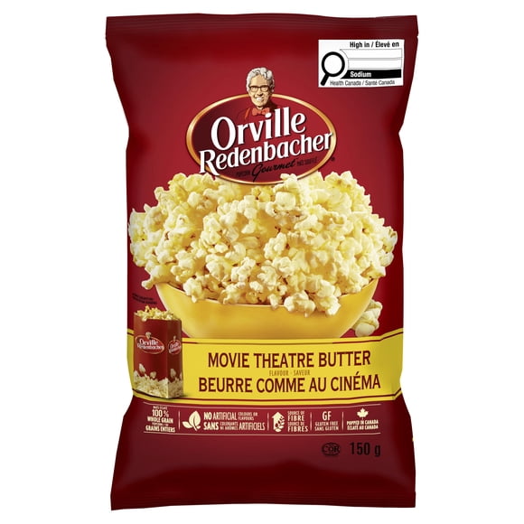 Orville Redenbacher Maïs éclaté au micro‑ondes beurre comme au cinéma, maïs éclaté 100 % grains entiers, sans gluten, sans colorants ni arômes artificiels ni agents de conservation, 150 g