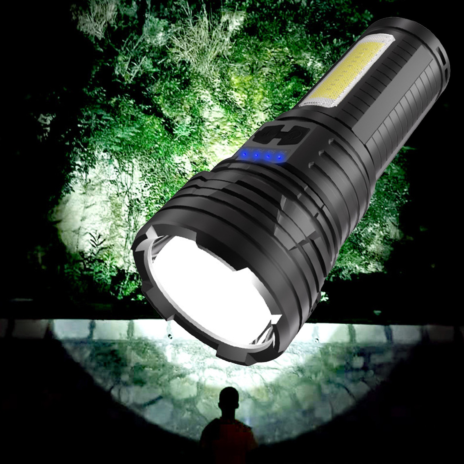 TIMIFIS Lampe de Poche Portative Multifonctionnelle à Lumière Forte Lampe de Poche Extérieure Haute Luminosité Focalisation Télescopique Batterie Grande Capacité Trois Types de Lumière Lampe de Poche Étanche Camping et Randonnée