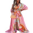 thumbnail image 1 of Women Summer Flower Print Loose Fit V Neck Button High Split Long Dress, 1 of 8