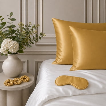 Swift Home 6-Piece Satin Pillowcase Gift Set with Eye Mask and Scrunchies, Beauty Sleep Set, Gold