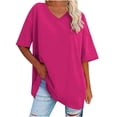 thumbnail image 1 of Plebaso T-Shirts Surdimensionnés pour Femmes à Col en V à Manches Mi-Longues T-Shirts Décontractés Unis Confort Hauts Amples pour Femmes, 1 of 6