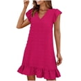 thumbnail image 1 of LOVZFMLL Robes d'Été pour Femmes 2025 Col en V Manches Courtes Volantées Ourlet à Volants Robe Smock Mini Décontractée Plage Vacances Vêtements pour Femmes Rose Vif G, 1 of 8