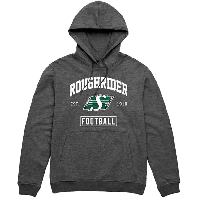 CFL Saskatchewan Roughriders Football Outline Dark-Heather Grand Chandail à Capuchon par Philcos Enterpriser. Ce Chandail à Capuchon Dark-Heather Présente un design avant avec Texte « Roughrider Football », le logo Saskatchewan Roughriders et l'Esthétique « 1910 ». Fabriqué en Coton de Haute Qualité, Il Offre Confort et Durabilité. Convient aux Vêtements pour Adultes Non Genrés.