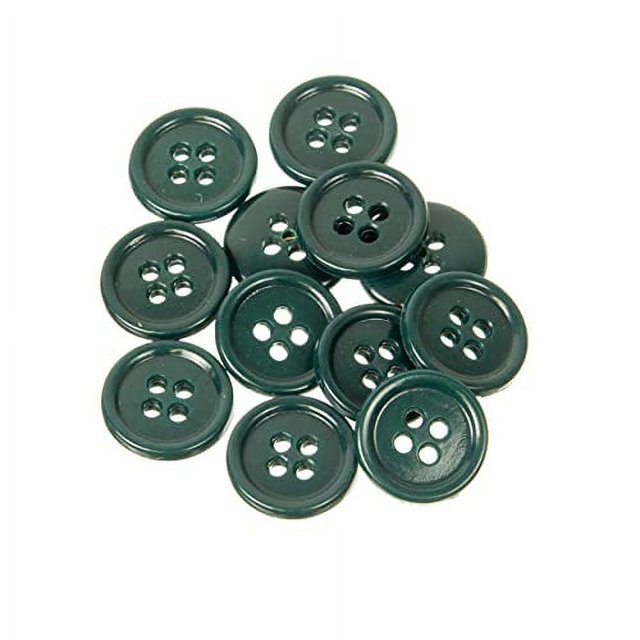 Mibo 12 Pcs Rond en Mélamine Buttons avec Rebord - 24 L (15 mm) - 4 Trous - Vert Chasseur