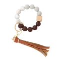 thumbnail image 1 of Silicone Key Ring Bracelet Women Beaded Bangle Keychain Wristlet Leather Tassel, 1 of 6