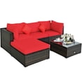 thumbnail image 1 of Patiojoy 4-Piece Outdoor Rattan Sectional Loveseat Couch Conversation Sofa Set with Storage Box &Coffee Table Red, 1 of 7