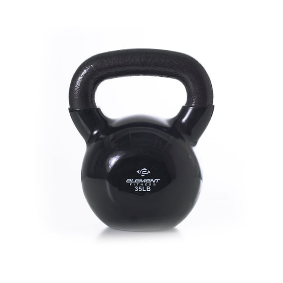 Element Fitness Vinyl Coated Kettlebell 35 lb Black Cast Iron Strength Training