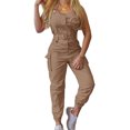 thumbnail image 1 of Innerwin Jumpsuits Sleeveless Women Long Pants Summer With Pockets Solid Color Romper Khaki 4XL, 1 of 7