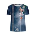 thumbnail image 5 of KIHOUT Nouveau Haut de Mode d'Été pour Femmes 2025, Haut Décontracté Rétro Imprimé à Col Rond à Manches Courtes pour Dames Bleu Marine 3TG, 5 of 5