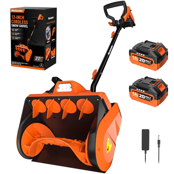 MAXLANDER Pelle à Neige Électrique Sans Fil, Souffleuse à Neige Sans Fil 20V 12 Pouces, Pelle à Neige à Batterie avec Plaque Directionnelle et Lumières LED (Batterie 4,0ah, Chargeur Rapide et Couvercle Inclus)
