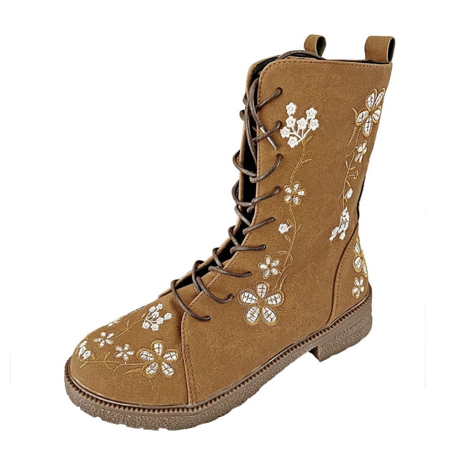 Kcodviy Bottes Longues pour Femmes à Talon Compensé Bottes pour Femmes Chaussures Talons Décontractés pour Femmes Bottes Born pour Femmes Talon Bas Antidérapantes Bottes pour Femmes