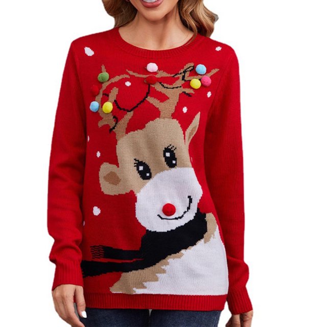 Dvkptbk Chandails de Noël pour Femmes Chandails de Noël pour Femmes Tricotés Col Rond Tricot Manches Longues Chandail Décontracté à Enfiler Haut Vêtements en Liquidation