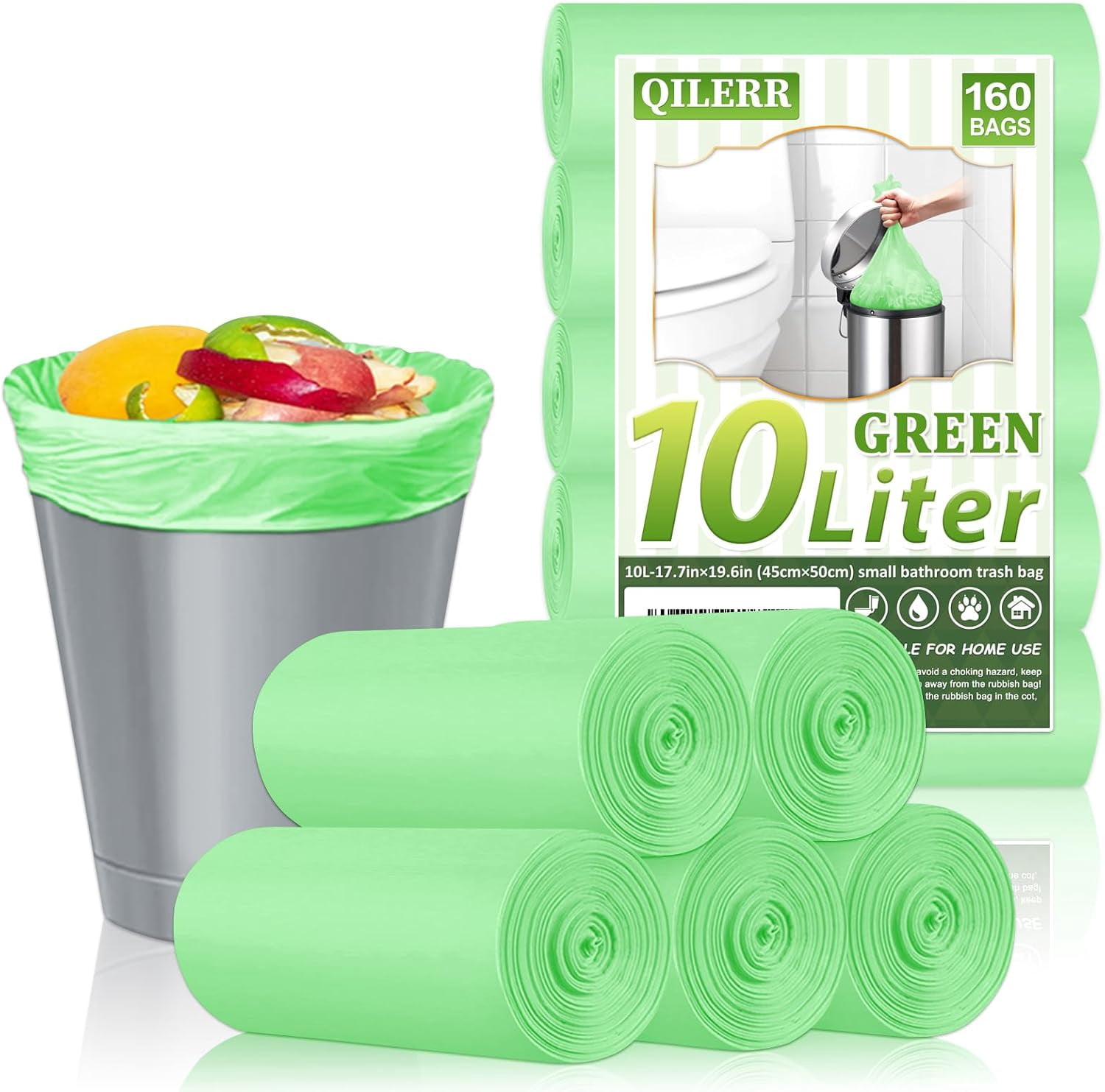 160 Counts Compost Bags Biodegradable Garbage Bag 3 Gallon Small Trash Bags Thicken Green Kitchen Food Wast Bags for Office Bedroom Bathroom Kitchen fit 8-15L Wastebasket Liners
