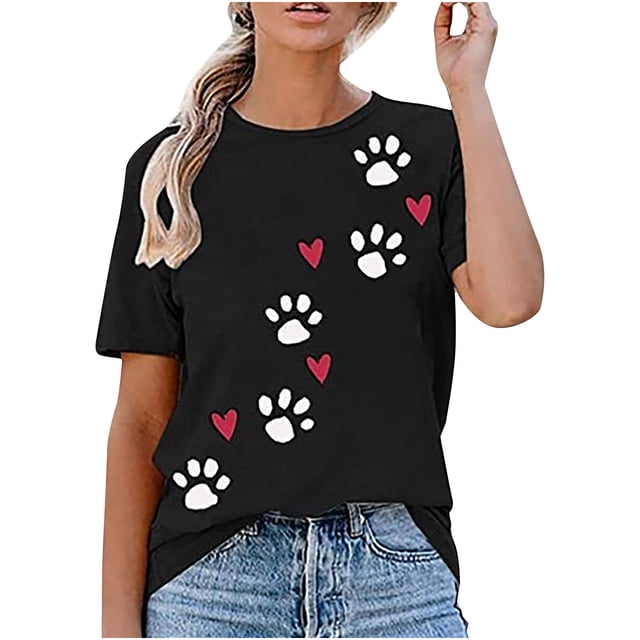 EQWLJWE Hauts d'Été pour Femmes Hauts pour Femmes Liquidation Femmes T-shirts à Col Rond Imprimés Mode Confortables Chemisiers Hauts pour Femme