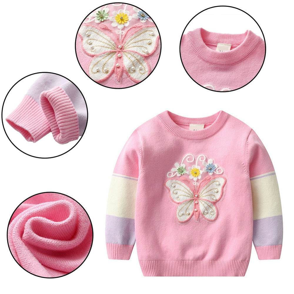 Chandail Décontracté pour Bébé Fille pour Tout-Petits Chandail à Enfiler Col Ras du Cou Hauts d'Hiver Chemises Vêtements pour 1-7 Ans