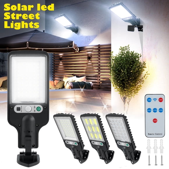 Lampe Solaire LED 2.5W Lampe Murale Solaire avec Batterie 1200mah IP65 Étanche Capteur de Mouvement 3 Modes d'Éclairage pour Parc de Stationnement avec Télécommande pour Jardin Terrasse Cour Garage