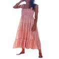 thumbnail image 1 of Women‘s Summer Boho Spaghetti Strap Square Neck Floral Ruffle A Line Beach Long Maxi Swing Dress Sundress, 1 of 5