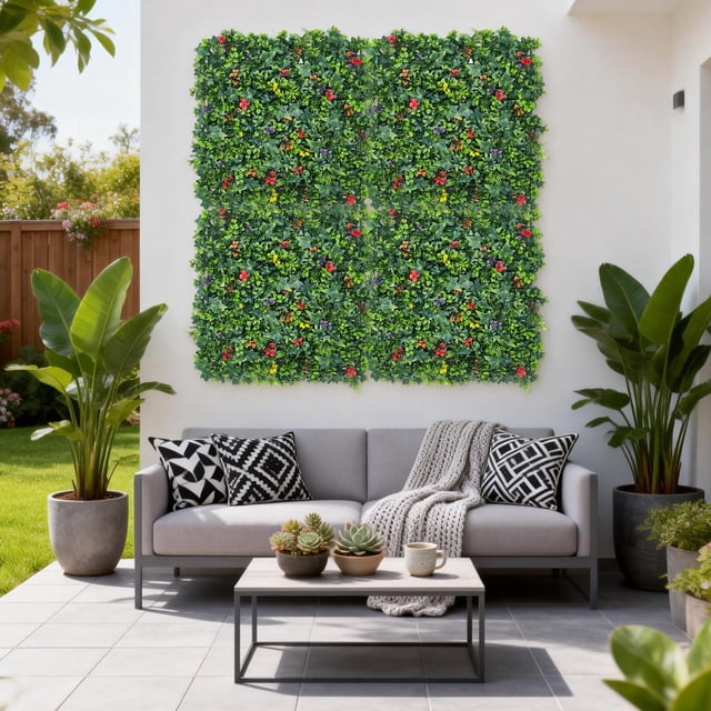 Multi-Pack Artificial Moss Trellis Panel, Garden Privacy Screen with Artificial Greenery Foliage, Peel and Stick Wall Decoration, Bamboo Fence Screening, Outdoor Garden Fence Screening 50*50CM B