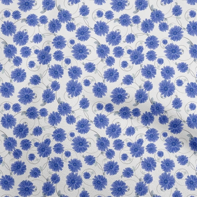 oneOone Polyester Spandex Medium Blue Fabric Florals Craft Projects Decor Fabric Printed By The Yard 56 Inch Wide