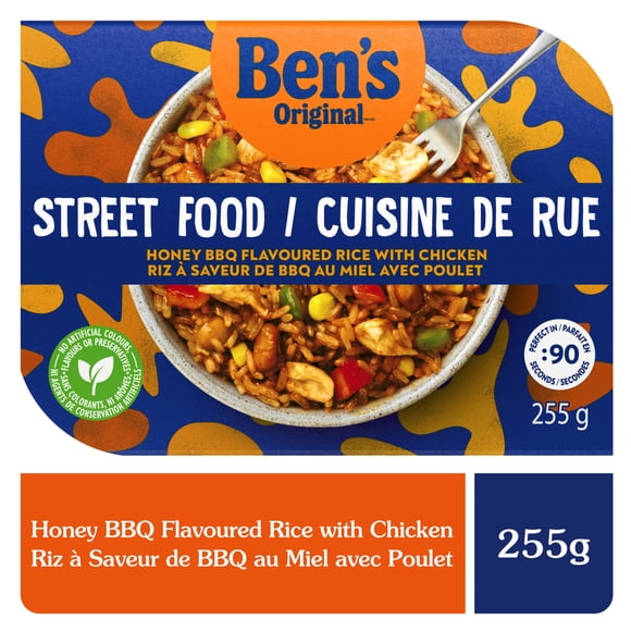 BEN'S ORIGINAL™ Street Food Honey BBQ Flavoured Rice with Chicken, Prepared Entrée, Microwave in 90 Seconds, 255 g